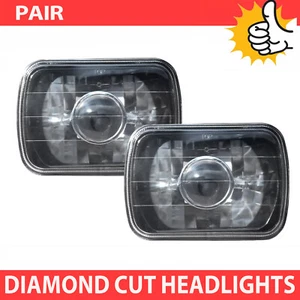 7" 7X6 Inch Square Glass Lens Diamond Cut Projector Headlights Pair H6054 H4 - Bild 1 von 11