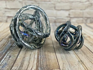 Hand Blown Art Glass Knot Sculpture Figurine water color arborealis set of 2 - Picture 1 of 7