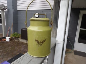 Vintage Antique 4 Quart Milk Can Cream Pail and Lid Old Green Paint Faded Eagle - Picture 1 of 9
