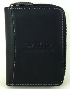 kleine Geldbörse Reißverschluss Portemonnaie Echt Leder glatt Minibörse Schwarz - Bild 1 von 5