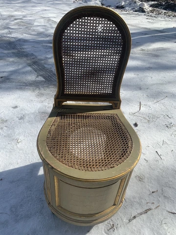 MUSEUM PIECE! Antique victorian toilet Bidet Gold Wicker Caned Wooden HUGE! RARE Cover
