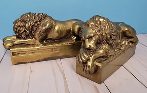 Vintage "Antonio Canova (1757-1822)" Brass Sleeping Lion Bookends - a Pair - Picture 1 of 16