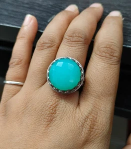 Edelstein rund kariert Chalzedon Ring 925 Sterling Silber Designer Schmuck 7' - Bild 1 von 6