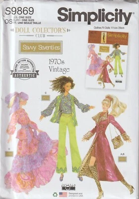 Simplicity Pattern 9869 Vintage Clothes for 11 1/2" Fashion Doll such as Barbie - image 1 of 2