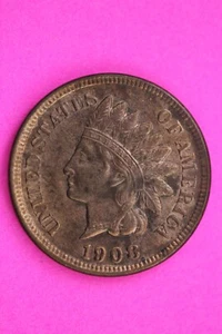 High Grade 1908 Red Rare Snow 5 0/0 1/1 Indian Head Cent Guaranteed Real 1007 - Picture 1 of 3