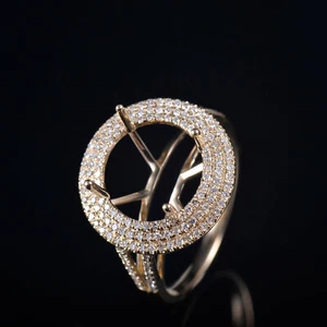 Solid 14K Yellow Gold 12mm Round Cut Natural diamond Semi Mount Ring Setting - Picture 1 of 7