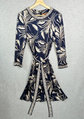 Vestido Tory Burch Mujer XL Azul Floral 100% Seda Cinturón Espalda Cremallera Carrera Fiesta Foto 1 de 4