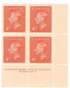 Canada #306 Plate No. 11, LR - 4¢, 1951 King George VI, VF - MLH - Picture 1 of 2