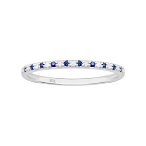 10k White Gold Genuine Sapphire and Diamond Petite Stackable Band - Picture 1 of 4