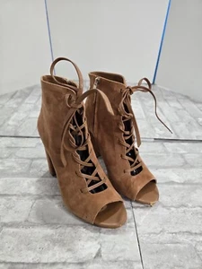 Sam Edelman Women's Yardley Sandal Size 10 Block Heel Nude Tan Suede Lace Up - Picture 1 of 12