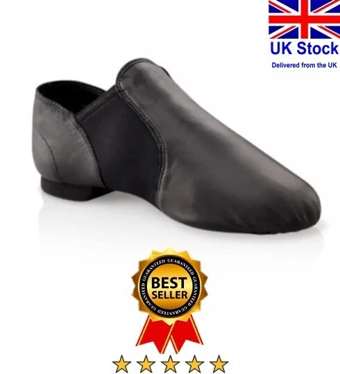 JAZZ DANCE SHOES SLIP ON Black Leather split Irish ballet leotard sole UNISEX 03 - Image 1 of 4
