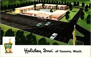 Postcard WA Holiday Tacoma Washington Birds-Eye View Classic 60's Cars - Picture 1 of 2