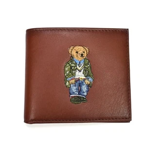 NWT $148 Ralph Lauren POLO BEAR Brown Leather Bifold Wallet Men's AUTHENTIC - Picture 1 of 9