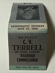 1938 C.V. Terrell Wise County TX Comisionado de Ferrocarriles Elección De Colección Matchbook - Imagen 1 de 8