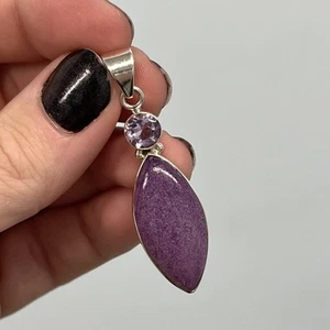 Stitchtite w/ Amethyst 'vertical eye' Sterling pendant healing crystal - Picture 1 of 4