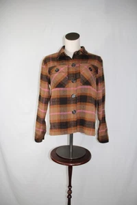 BB Dakota Steve Madden Shacket Jacket S Brown Pink Plaid Flannel Shirt Coat - Picture 1 of 12