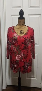 The Pioneer Woman Plus Size 3XL Polyester Blend 3/4 Sleeve Floral Knit Top Red - Picture 1 of 20