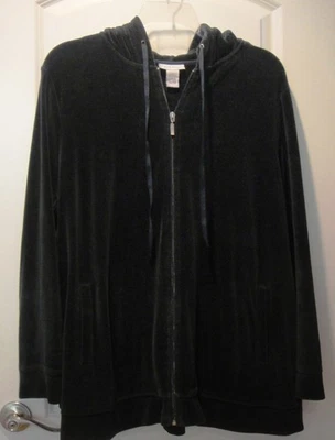 26/28 AVENUE Women's HOODED Full Zip VELOUR JACKET Hoodie DARK GREEN + FREE SHIP - Image 1 of 4