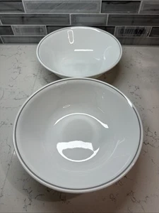 VTG Corelle Winter Frost White w/Gray Stripe 8.5” Serving Bowls Set of 2 USA! - Picture 1 of 8