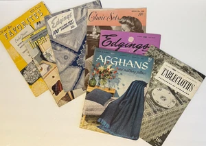 7 Vtg Crochet Tatting Edging Linens Pattern Books Coats & Clark 40s 50s Afghan - Picture 1 of 18