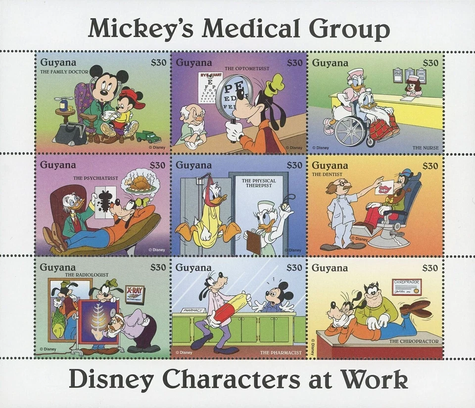Estampilla Disney Mickey Medical Group Hoja de recuerdo de Disney de 8 estampillas como nueva Foto 1 de 1