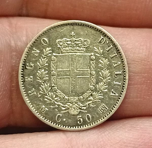 REGNO D' ITALIA  VITT. EM. II   50 CENTESIMI  STEMMA  1863 MILANO   RARA - Imagen 1 de 3