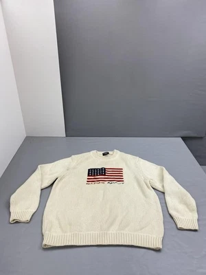Vintage Polo Jeans Co Ralph Lauren Sweater Mens Large Cream Flag Knit USA 90s - Image 1 of 4