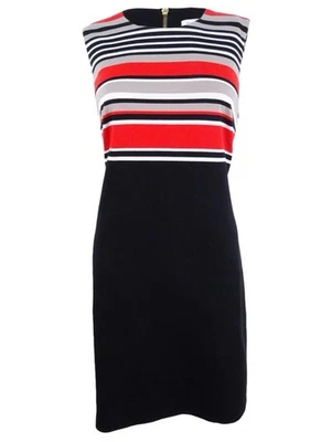 Calvin Klein ColorStriped Scuba Sheath Dress Sz 14 Red Black Career Work Office - Image 1 of 4