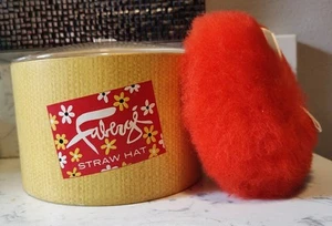 New Faberge Straw Hat Bath Powder With Powder Puff Retro Vintage groovy Vanity - Picture 1 of 7