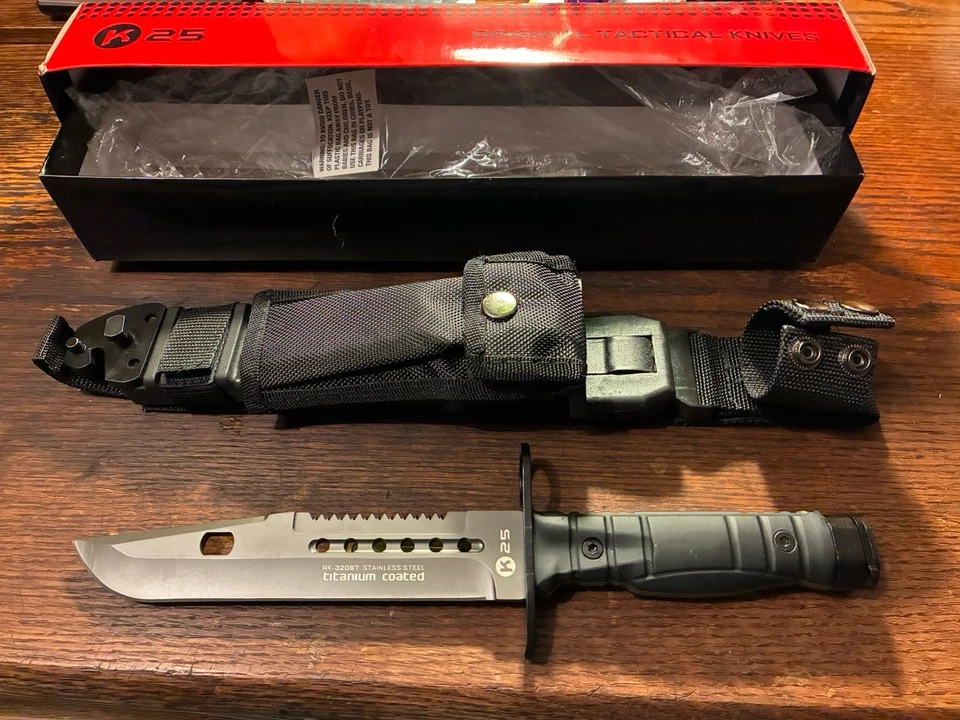 Cuchillo bayoneta táctico RUI 32067, hoja recubierta de titanio, difícil de encontrar, vaina Foto 1 de 4