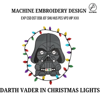 Darth Vader  Christmas Lights  Machine Embroidery Design, Festive Dark Side - Image 1 of 2