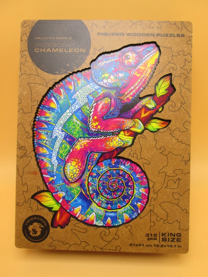 Unidragon Wooden Puzzle Iridescent Chameleon 315 Pcs King Size 12" x 16" Complet - Image 1 of 4