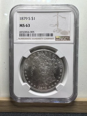 1879-S Morgan Silver Dollar NGC MS63 – Bright Luster Clean Fields Key Date Coin - Image 1 of 4