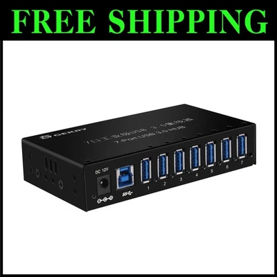 7-Port Powered USB 3.0 Hub with Metal Case - High-Speed Data & Mountable Design - Image 1 of 4