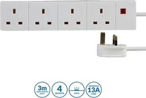Pro Elec 3 m 4 Steckdosen Neon On Light Verlängerungskabel - Weiß - Bild 1 von 2
