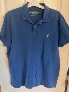 American Eagle Blue Short Sleeve Athletic Fit Cotton Polo Shirt Men's Size LARGE - Picture 1 of 4