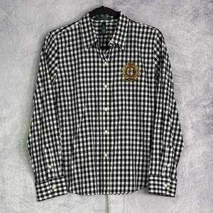 LRL Ralph Lauren Damen schwarz weiß Buffalo kariert Top Gr. L Petite Crest Preppy - Bild 1 von 8