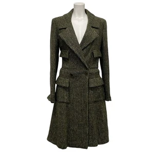 Auth CHANEL - P18116 Dark Green Black [Outer material] wool, silk Women's Coat - Picture 1 of 10