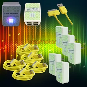5X 4 PORT USB ZASILACZ + 10FT KABEL ŁADOWARKA DANE ŻÓŁTY IPHONE IPOD NANO IPAD - Zdjęcie 1 z 1