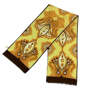 VTG 60S 70S YELLOW WHITE ORANGE BLACK PSYCHEDELIC PAISLEY FRINGE SCARF - Picture 1 of 4