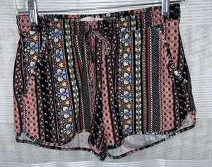 Mudd Multicolored Patterned Boho Womens SM Short Shorts Elastic Waist Pockets - Picture 1 of 3