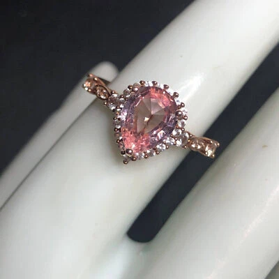 Anillo 4960 Rosa Vermeil Firmado P Estrella M 925 Lt Zafiro Rosa Halo Talla 7 2,3 gramos Foto 1 de 4
