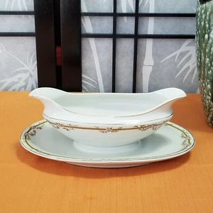 Art Nouveau Grindley England Sauce/Gravy Boat w/  Attached Under Plate EUC - Bild 1 von 5