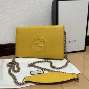 Gucci Soho Leather Chain Wallet Shoulder Bag Small Crossbody Clutch Purse JAPAN - Picture 1 of 9
