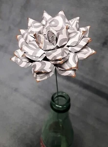 Handmade Paper Flower on stem (Gray Pattern No.3) for Wedding, St. Valentine's - Picture 1 of 18