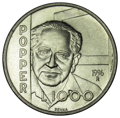 San Marino 1000 Lire silver coin 1996 KM# 358 Karl Popper  UNC low mintage - Image 1 of 2