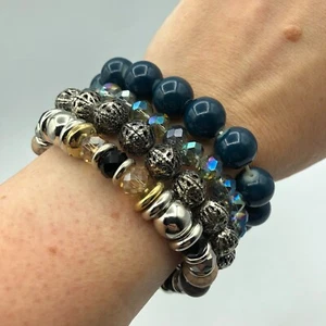 RETRO Set of 4 Mixed Colour and Type Bead Stretch Bracelets Stacking Disco Party - Picture 1 of 13