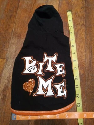 Simply Dog Halloween Bite Me HOODIE Sz S Orange and Black Glitter Heart - Image 1 of 4