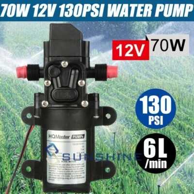 12V Self-Priming Pressurized Pump, 130PSI Water Transfer Diaphragm 1.6Gal/Min
