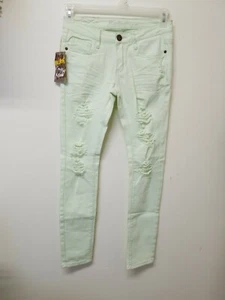Machine Pour Neuf Mode Womens Juniors Skinny Jeans Size 3/27 Destroyed lime NWT! - Picture 1 of 12